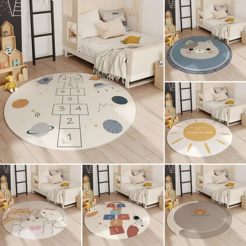VIKAMA Cavalletta Round Carpet for Kids Thicknesses Climbing Mat for Kids Anti-slip Cartoon Decoration Mat