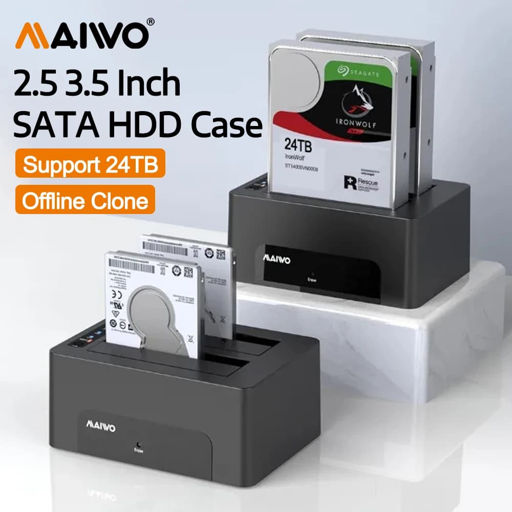 MAIWO Docking Station USB 3.0 per Hard Disk con Clonazione Offline, Doppio Alloggiamento per SSD/HDD SATA da 2.5''/3.5'', Case Esterno per HDD
