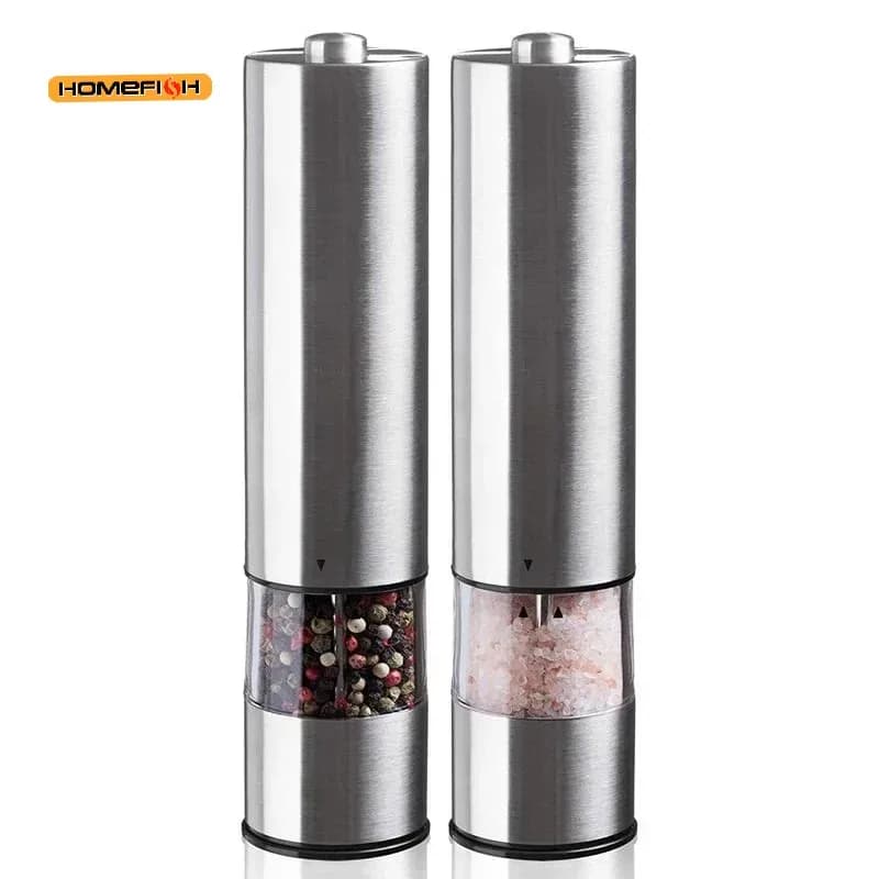 Set Macinapepe e Macinasale Elettrico in Acciaio Inox con Funzionamento a Una Mano e Luce Automatica per Cucina