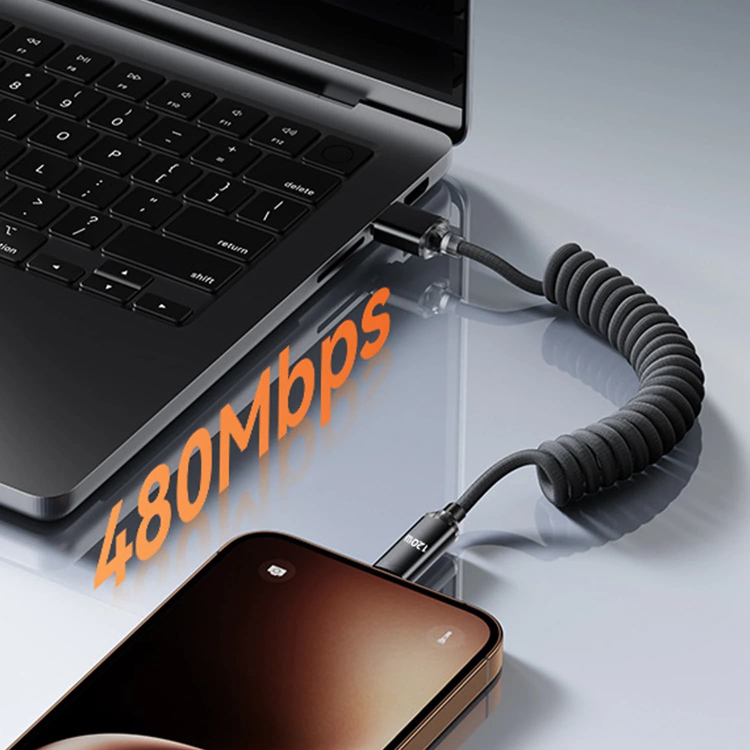 Sturdy Nylon Coiled USB C Cable 120W High-speed Quick Charging Data Line USB A To Type C Retractable Wire for Carplay Mi Android