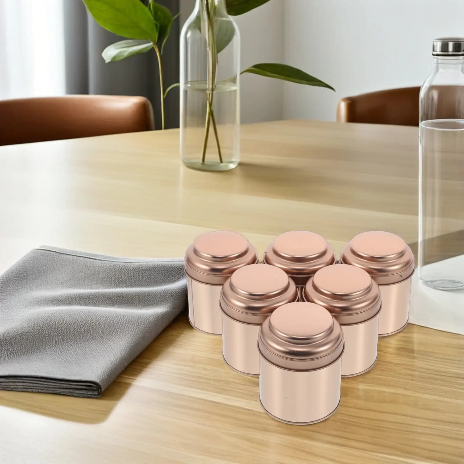 6Pcs Sleek Round Tin Canisters with Excellent Sealing Performance for Loose Tea Storage Metal Tea Jar Spice Container Kitchen