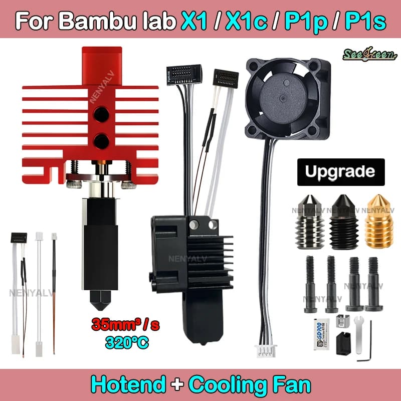 Ugello in metallo da 0,2/0,4/0,6/0,8 mm per stampante 3D per Bambu Lab X1/X1C/X1E/P1P/P1S Hotend con ventola di raffreddamento