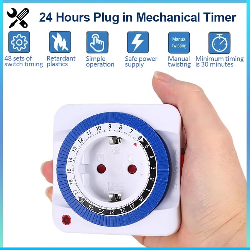 EU 24 ore timer interruttore timer plug in meccanico con messa a terra programmabile intelligente conto alla rovescia interruttore presa spegnimento automatico interno