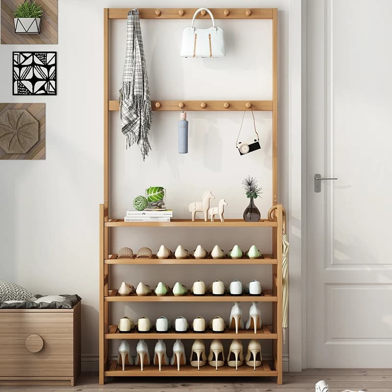 Appendiabiti per scarpe Borsa portaoggetti in legno in piedi Appendiabiti per abiti Hange Indumento moderno Porte Manteau Mobili per ingresso