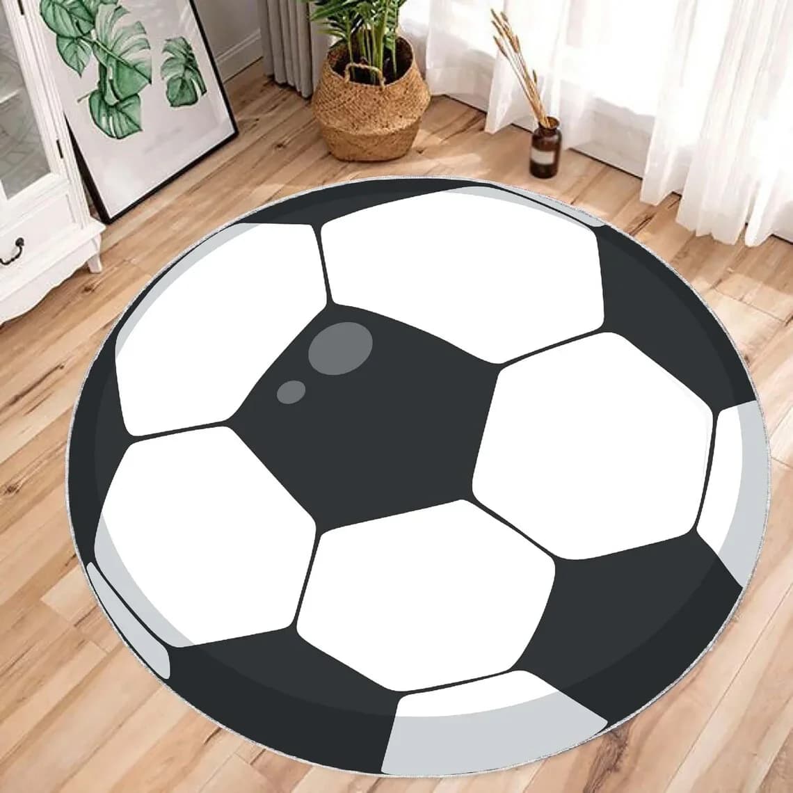Tappeto Decorativo a Forma di Pallone da Calcio, Tappetino per Camera da Letto dei Ragazzi, Regalo a Tema Calcistico