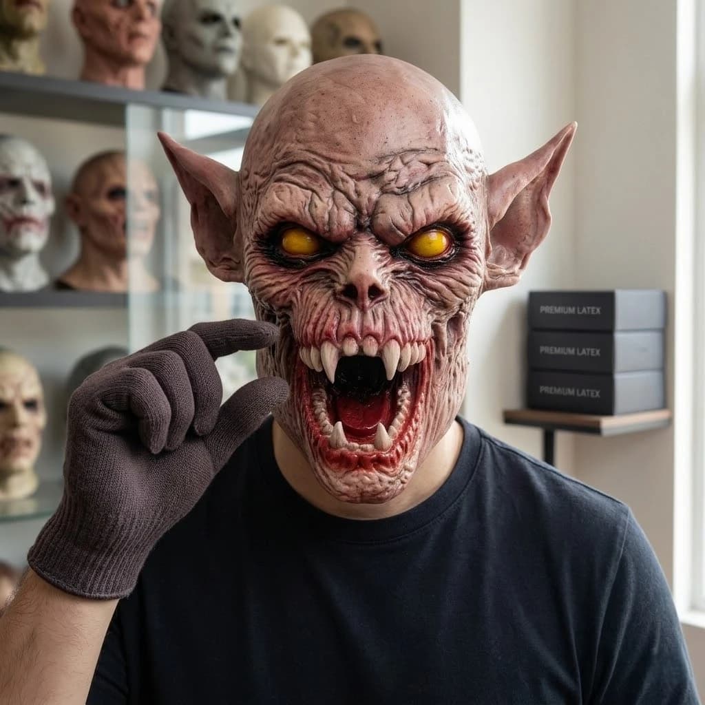 Maschera da demone vampiro realistica e spaventosa in lattice, maschera da mostro ghoul horror per Halloween, cosplay, feste, accessori per costumi da adulto