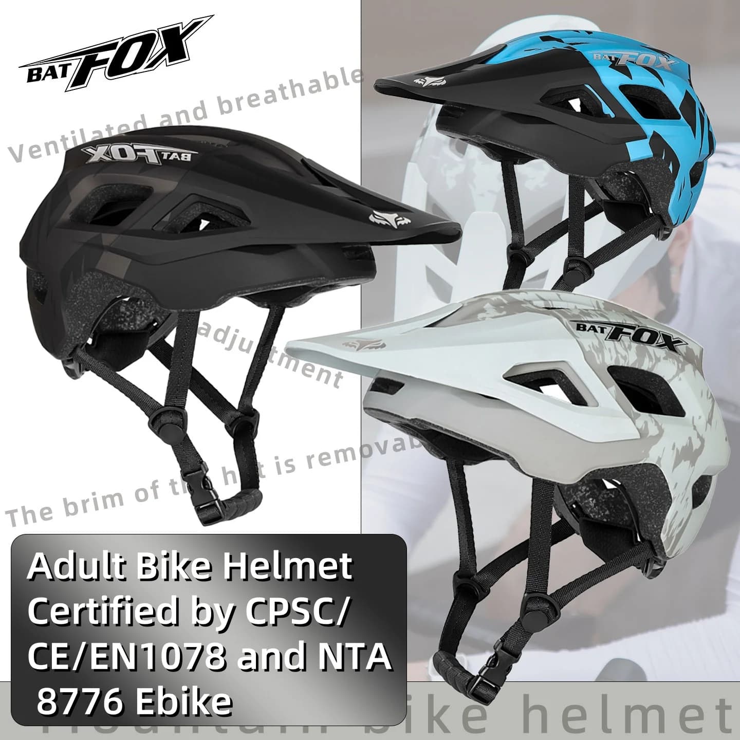 BATFOX Mountain Bike Helmet Dirt Jump BMX Helmet Electric Skateboard Certificate NTA-8776 for Electric Bike Use
