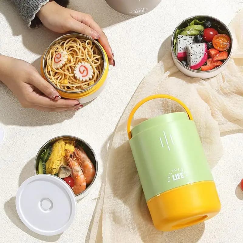 Contenitore per il pranzo in acciaio inossidabile Barattolo per alimenti caldi da 900 ml Ciotola a bocca larga a prova di perdite con design a 3 strati per tutti i tipi di persone