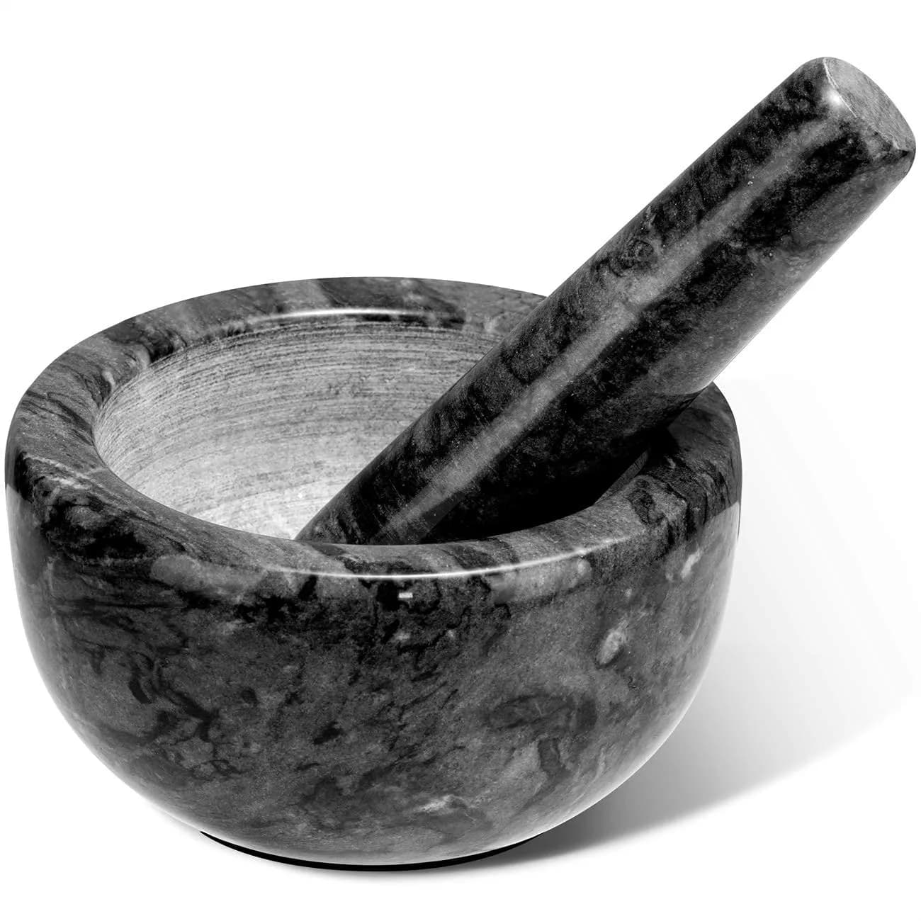 Set di Mortaio e Pestello in Marmo, Piccolo Macinino in Pietra Solida per Spezie, Erbe e Aglio, Nero 4.64"
