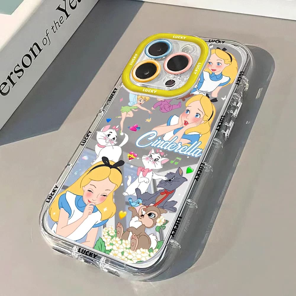 Custodia Morbida in TPU Trasparente con Motivo Alice nel Paese delle Meraviglie per iPhone 17 Air, 11, 12, 13, 14, 15, 16, 17 Pro Max, 15 Pro, XR, XS, 7, 8 Plus, SE
