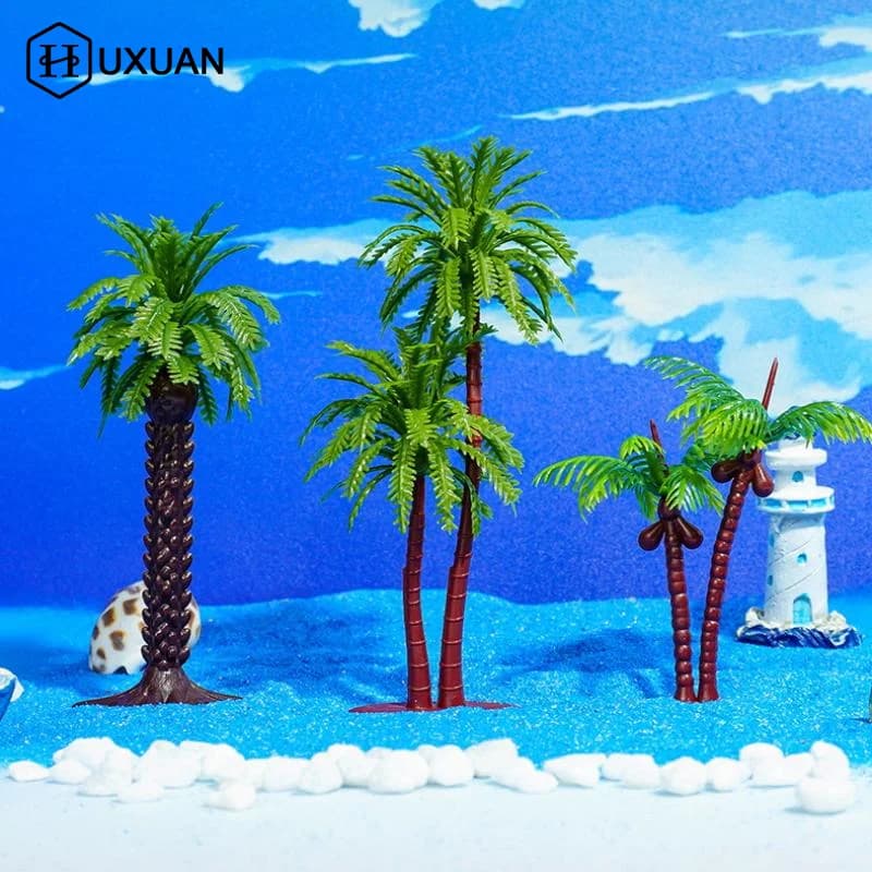 5PCS DIY Park Rainforest Train Railroad Decor Dollhouse Simulation Coconut Palm Tree Model Building Landscape Miniature Tree