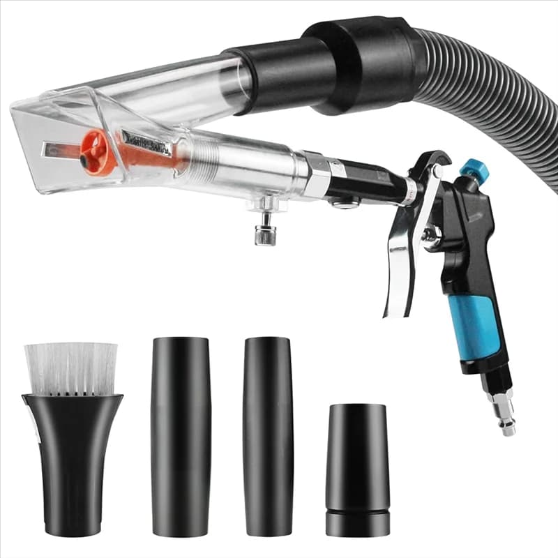 Esplosione rapida dello sporco 2IN1 Pistola per soffiaggio d'aria per dettagli interni auto e pistola per aspirapolvere con ugello per flusso d'aria regolabile, strumento di pulizia
