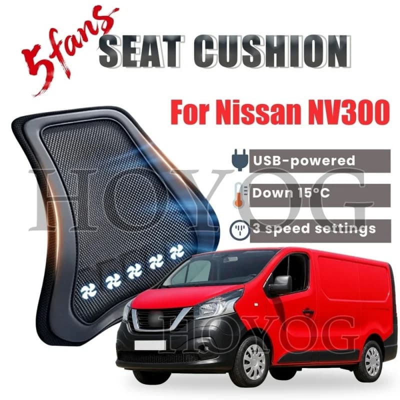For Nissan NV300 Car Seat Cooling Lumbar Support Cushion Back Support Pillow USB Fan Ventilated Mesh 3 Speed Breathable Ice Silk