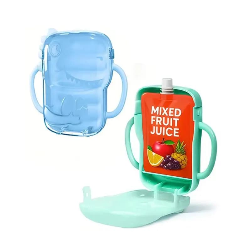Porta sacchetti per alimenti, confezione da 2, a prova di fuoriuscita e a prova di spremitura, per bambini piccoli, porta sacchetti per alimenti con manici, adatto alla maggior parte dei sacchetti per alimenti B-AT36