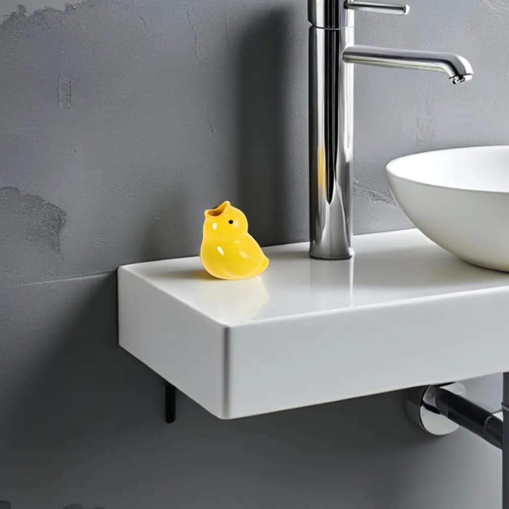 2Pcs Ceramic Bathroom Organizer Cute Duck Toothbrush Holder Stand Compact Travel-Friendly Counter Storage Solution