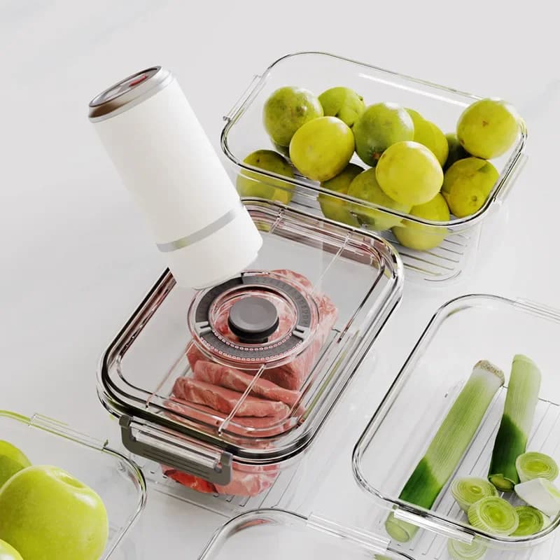 Scatola di conservazione sottovuoto in plastica per uso domestico Organizzatore per frigorifero trasparente Contenitori per alimenti Cestini per frutta e verdura fresca