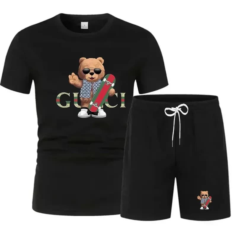 Set di t-shirt a maniche corte ad asciugatura rapida e pantaloncini con elastico in vita da uomo, completo traspirante per sport, palestra, viaggi e abbigliamento casual