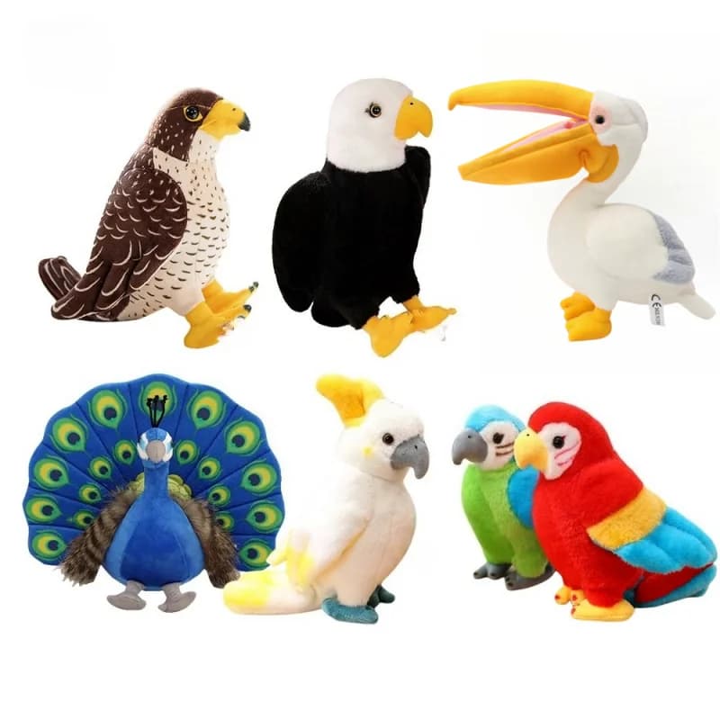 Peluche di Animali Simulati: Uccelli Carini, Pappagalli, Tucano, Aquila, Pavone, Piccione - Giocattoli Educativi da Regalo
