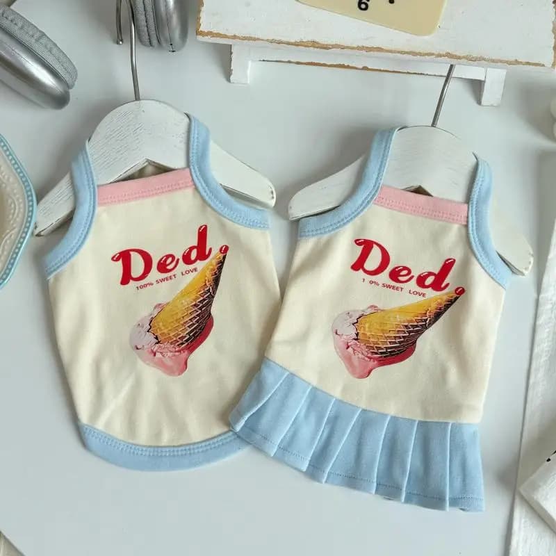 Summer Thin Ice Cream Print Pet Sling Dress Light Comfortable Dog Clothes Small Dog Cute Princess Vest Skirt Dress Dog Skirt