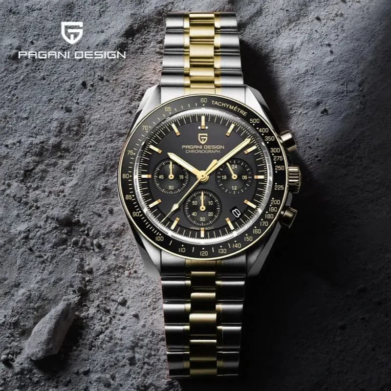 PAGANI DESIGN 2026 Luxury Men's Watch at Silver Quartz and Gold with Sports Chronograph, Sapphire Glass and Stainless Steel Case