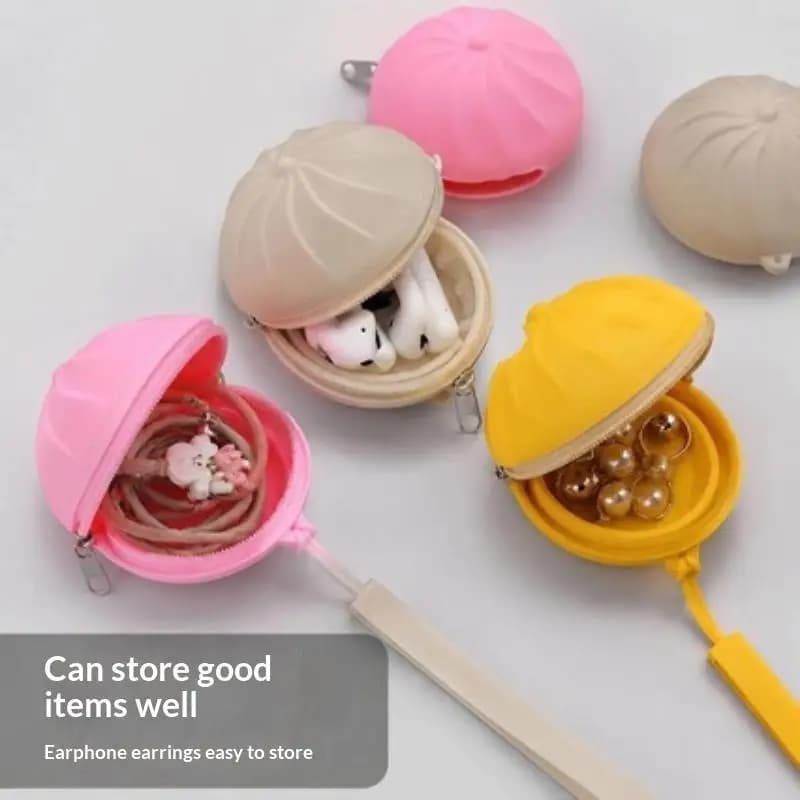 1PCS Waterproof Safety Cute Steamed Bun Shaped Bun Shape Plush Coin Purse With Keychain Polyester Mini Wallet For Women Gift
