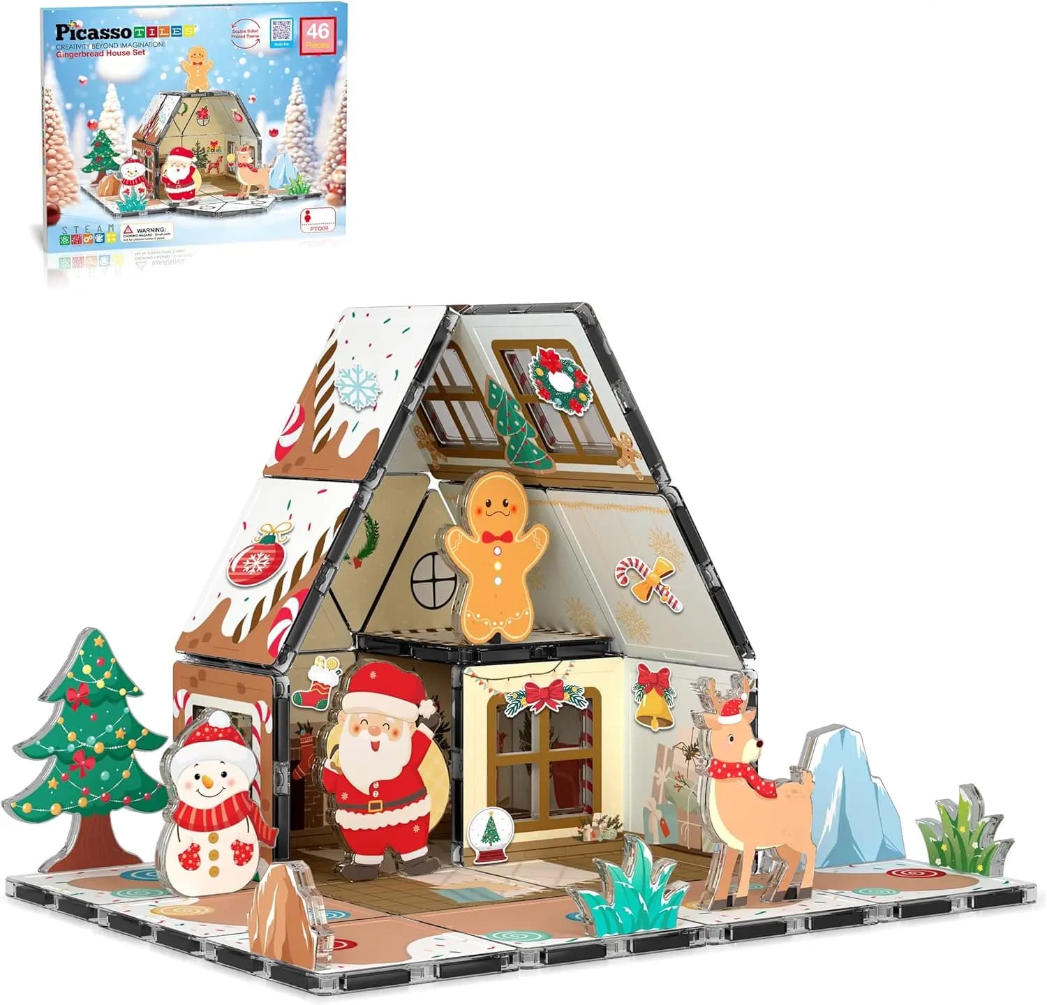 Set da costruzione magnetico per casa di pan di zenzero per bambini, giocattolo per casa di biscotti natalizi fai-da-te con piastrelle magnetiche, edificio natalizio creativo