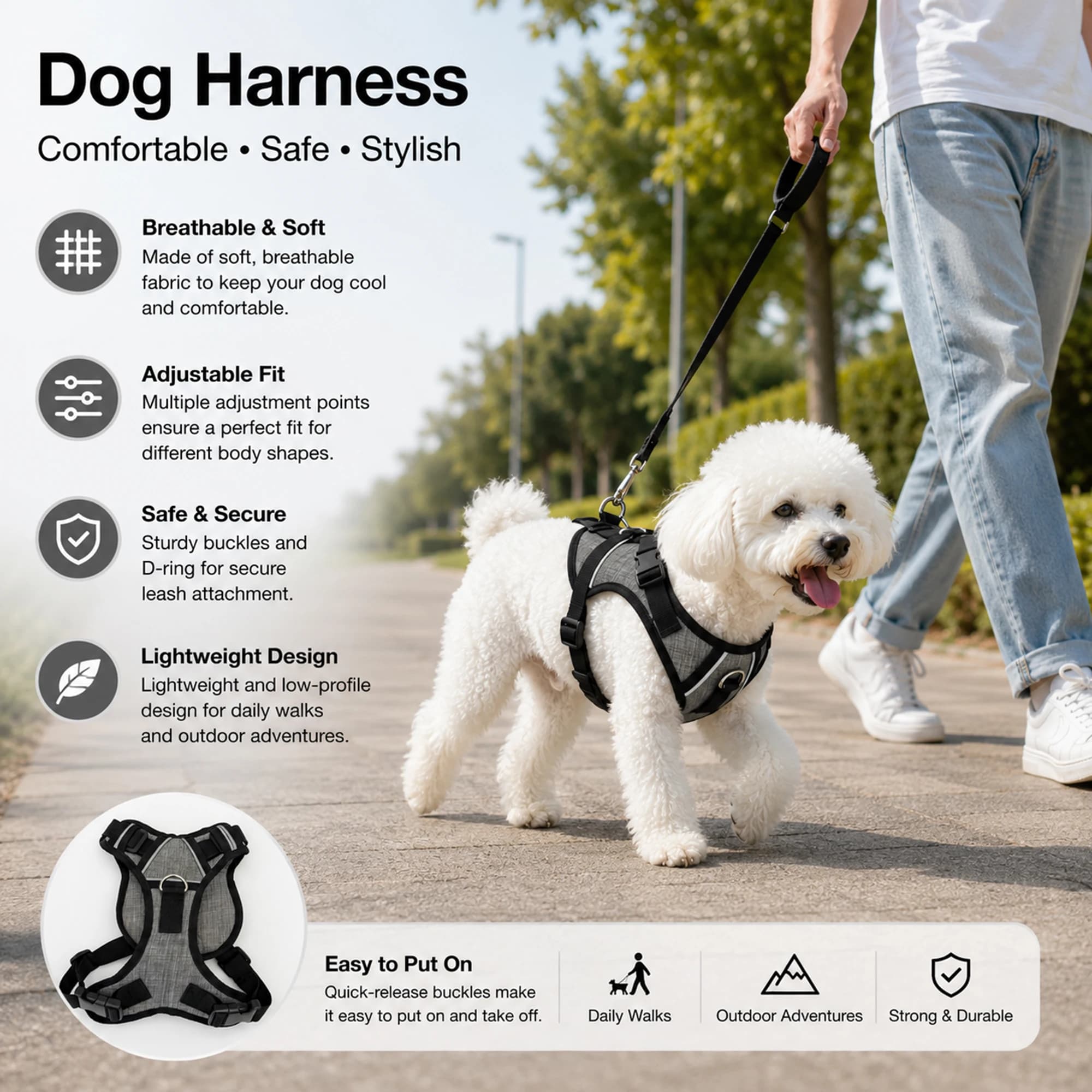 Pet Vest Style Harness Medium Small Dog Reflective Outdoor Anti‑Lost Anti‑Escape Breathable Adjustable