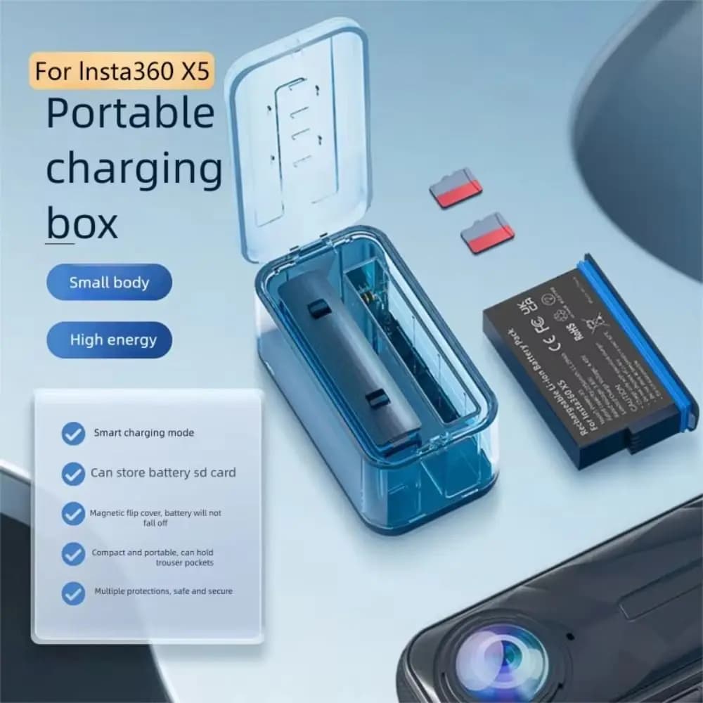 New dual-way charger case slot with SD card slot LED display charging box Action camera accessories charging butler