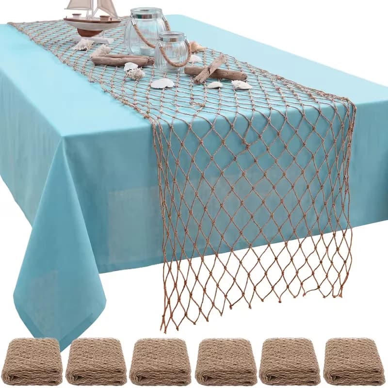1PC 40X180cm Fish Net Party Decorations Fishing Net Table Runner Decorative Nautical Cotton Fishnet