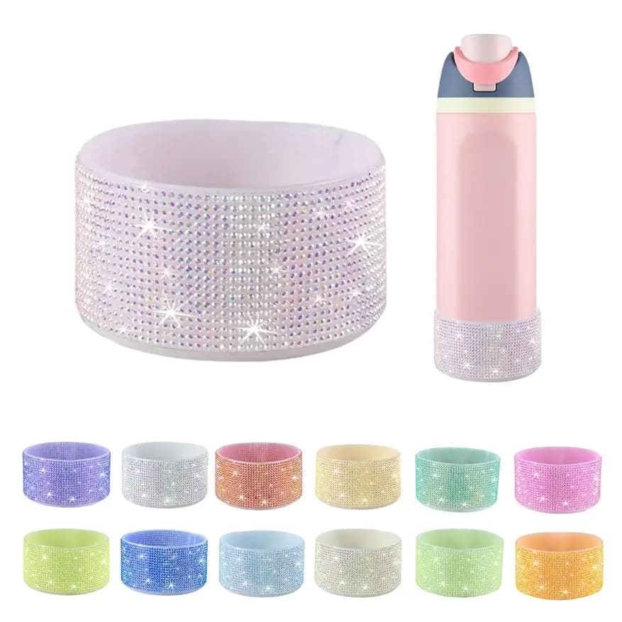 Protezione in Silicone con Glitter Diamantati per Owala FreeSip 19oz Sway 30OZ, 2.76-2.83 Pollici, Base Antiscivolo in Gomma con Strass