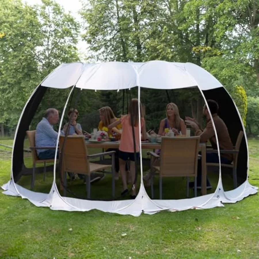 Tenda a scomparsa 15'x15' per patio, giardino e campeggio, in poliestere grigio con zanzariera e protezione solare UPF 50+, istantanea