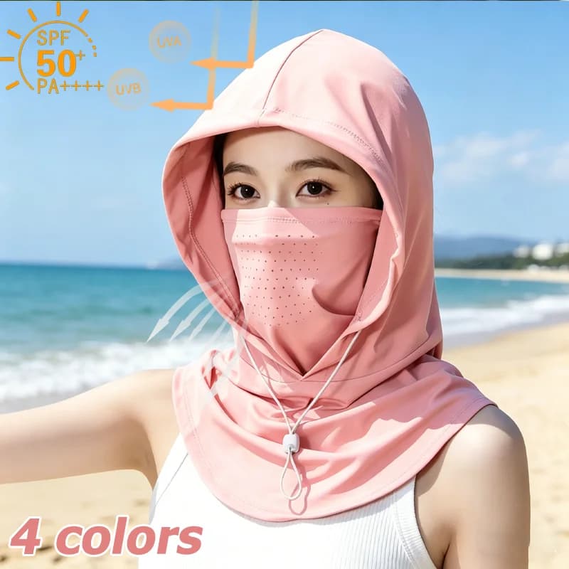 Cappello Estivo da Donna con Protezione UV e Maschera Facciale in Seta Ghiaccio Traspirante, Copertura Completa per Viso e Collo per Guida e Ciclismo