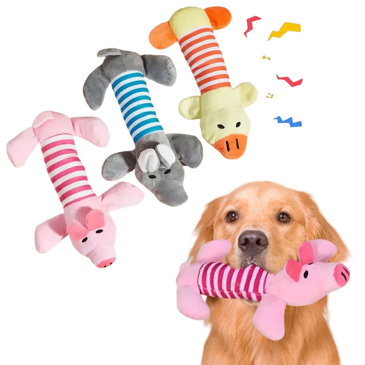 Confezione da 3/1 giocattoli animali cigolanti per cani (elefante/anatra/maiale) - Giocattoli da masticare durevoli per masticatori aggressivi con pulizia dei denti