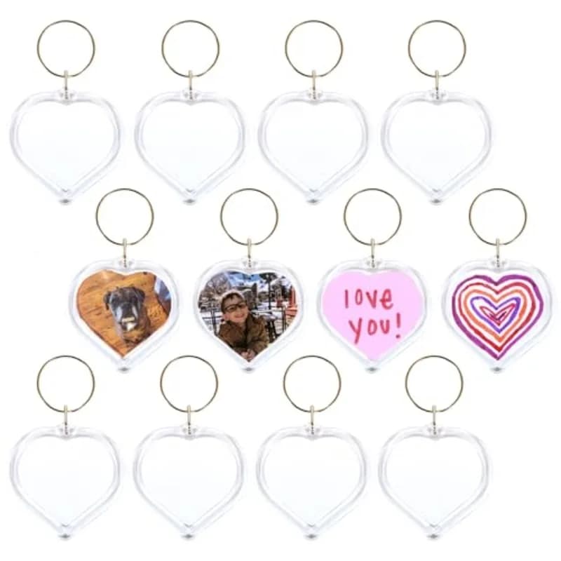100 Pezzi Portachiavi in Acrilico Trasparente Personalizzabili con Inserto per Foto, Senza Cornice, con Chiusura a Scatto