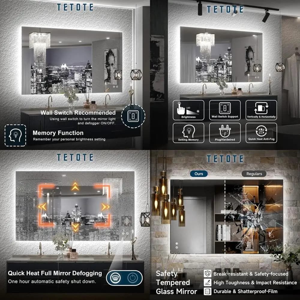Specchio da Trucco Illuminato a LED 24 x 40 con Controlli Touch, Impermeabile, Dimmerabile, CRI 90+, Montaggio Orizzontale/Verticale