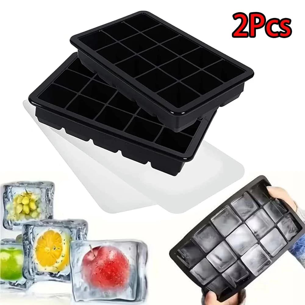 Stampo per Cubetti di Ghiaccio in Silicone a 15 Scomparti, Vassoio per Ghiaccio Grande Riutilizzabile e Resistente per Bar, Pub, Whisky e Cocktail