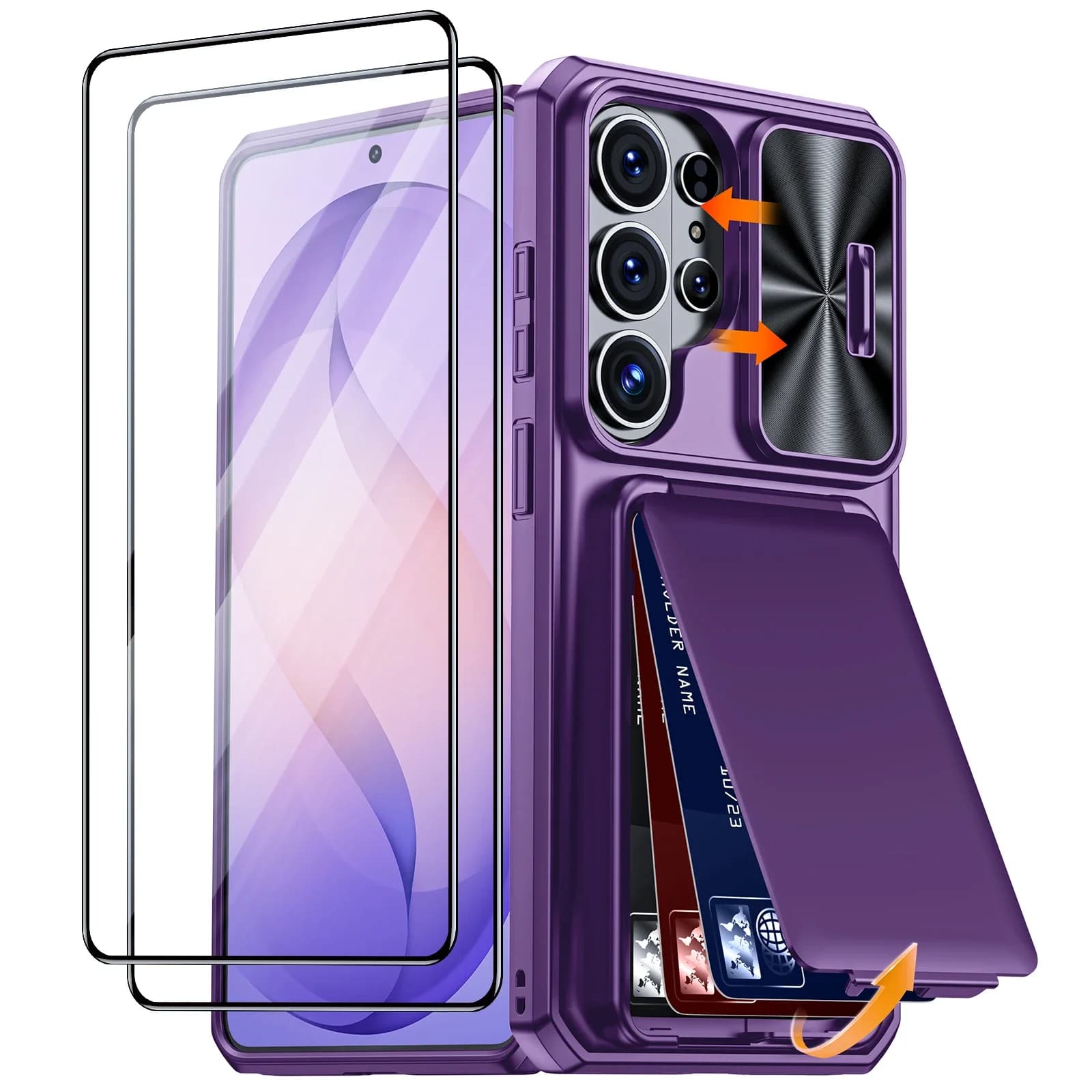 Custodia Protettiva Integrale Antiurto in Silicone con Porta Carte e Protezione RFID per Fotocamera, per Galaxy S26 Ultra - Viola