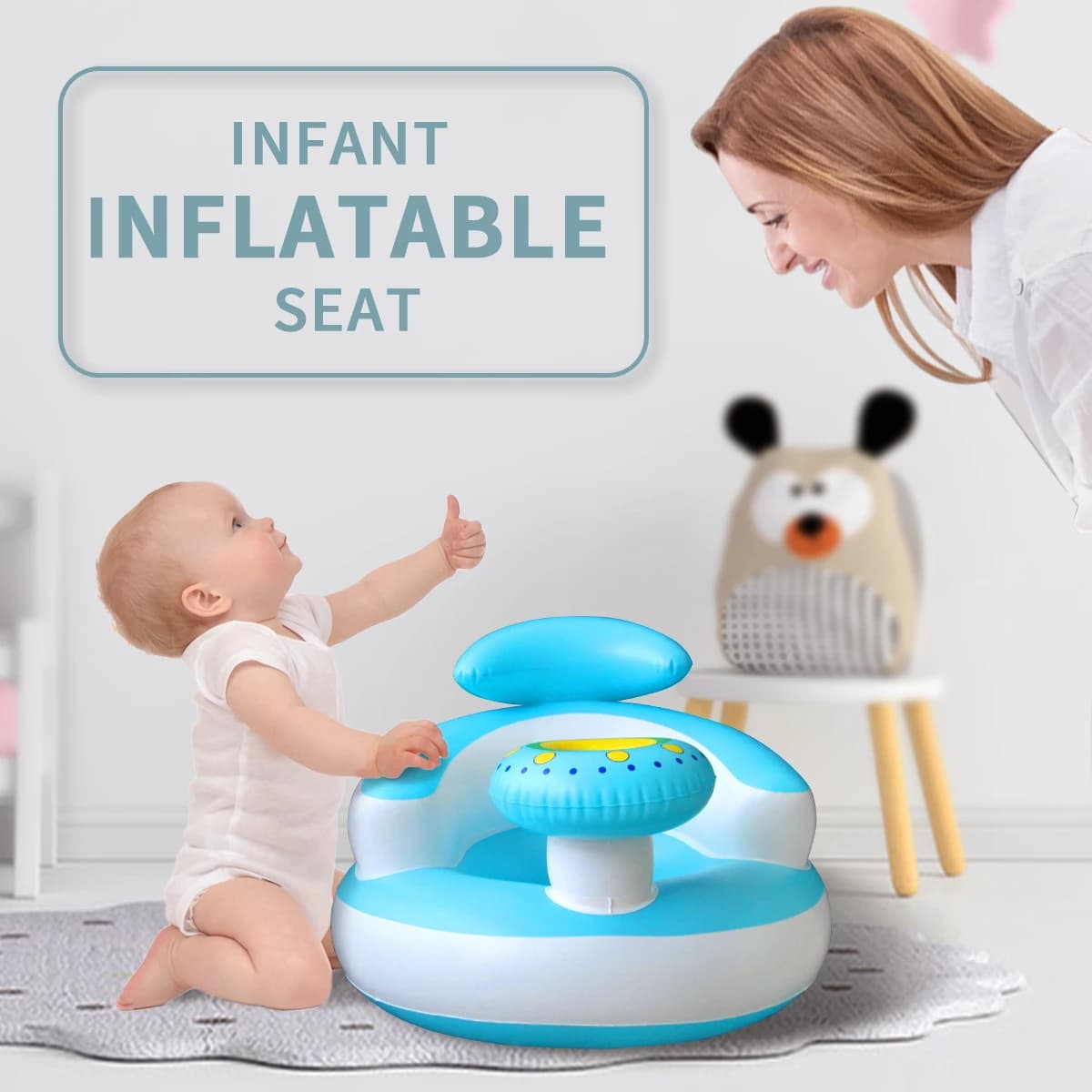 Seggiolino Gonfiabile per Bambini a Forma di Cartone Animato con Volante, Divanetto Portatile in PVC per Imparare a Stare Seduti, Sedia per Bagno e Pranzo