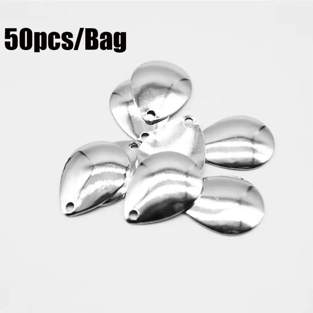 50 pz. Lame Metalliche a Cucchiaio Liscio in Nichel con Paillettes per Bass, Attrattore da Pesca, Spinner, Esche VIB