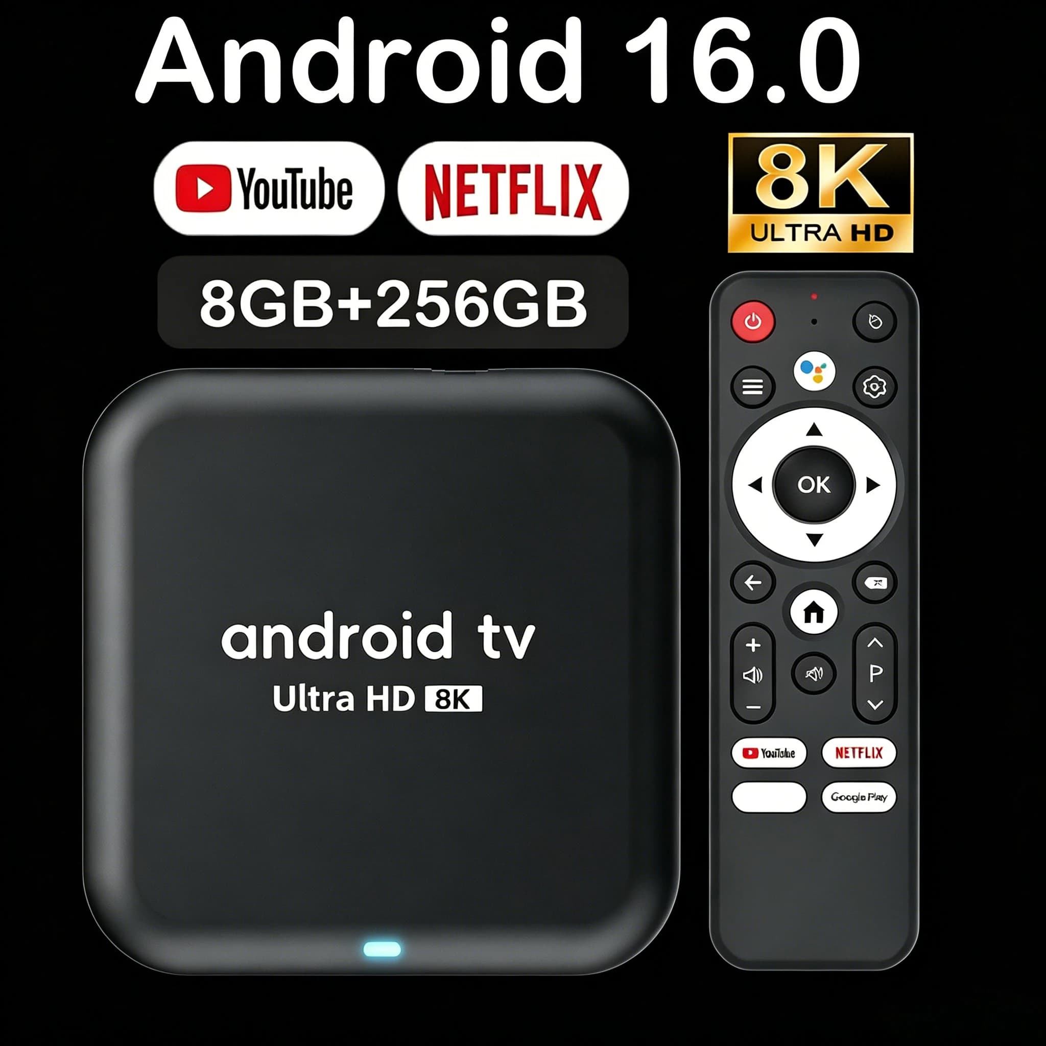 Smart Android 16 TV Box 8GB+256GB Rockchip RK3518 Q18 Google Assistant 8K Video Bluetooth5.4 Media Player Very Fast Set Top Box