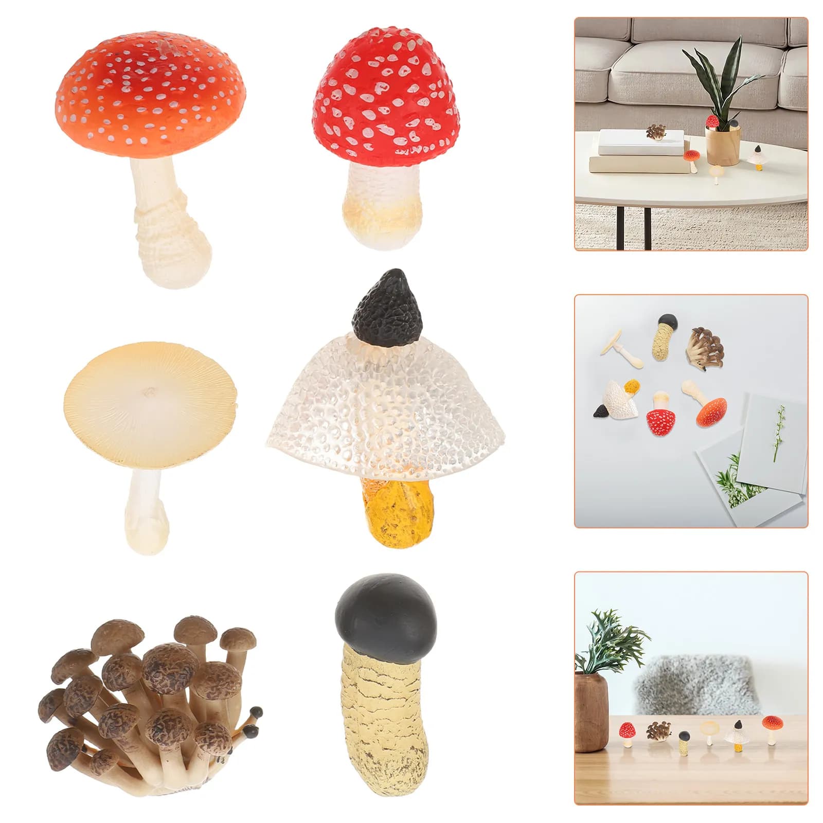 6Pcs Realistic Faux Mushroom Decor Set Lifelike PVC Mini Mushrooms for Fairy Garden Plant Pots Home Office Decoration Mushroom