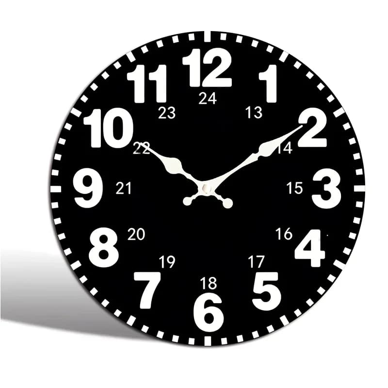 1pc Round Clock, Retro Black And White 24-Hour Clock, Creative Industrial Style Wall Clock, Silent Quartz Round Wooden Clock, Suitable for Bedroom Living Room Office Kitchen Bathroom, Battery Powered (Battery Not Included)