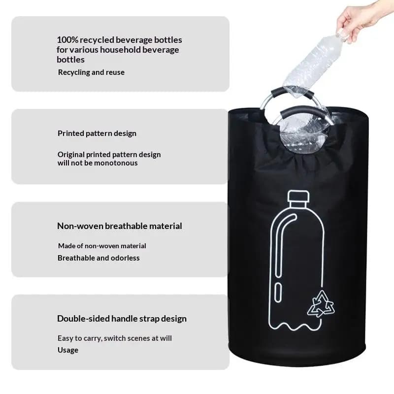 New New Large Capacity Bottle Storage Basket With Aluminum Handle 82L Wastewater Bottle Collector Bag Folding Recycling Bin