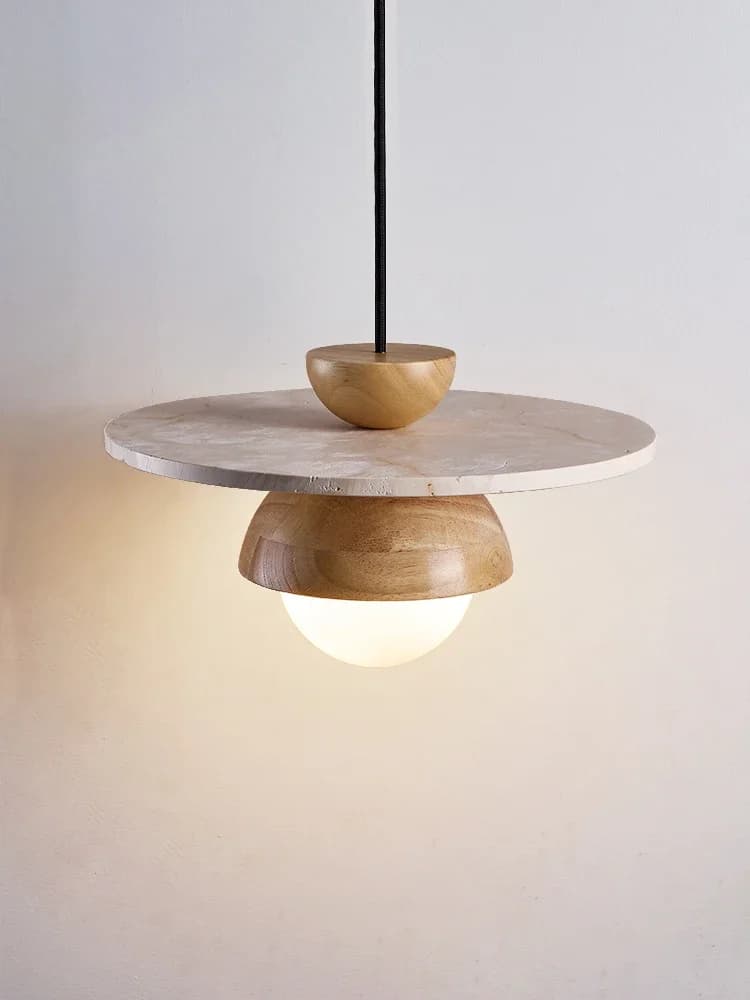 Lampada a Sospensione LED Piccola per Camera da Letto, Lampadario da Comodino in Legno e Pietra, Stile Giapponese, con Lampadina Sostituibile per Scrivania, Ristorante, Casa