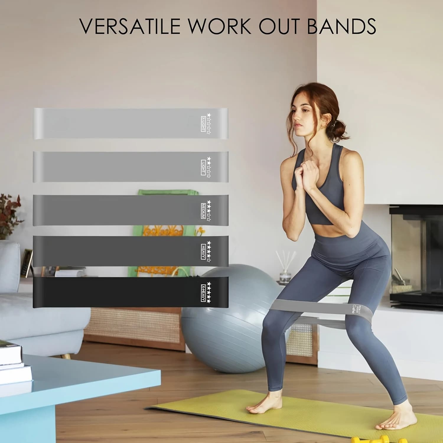 Fasce di resistenza per fianchi da 5 pezzi: nere e grigie, adatte per braccia e gambe, regolabili, perfette per l'allenamento completo del corpo, elementi essenziali per la palestra di casa, fasce per yoga