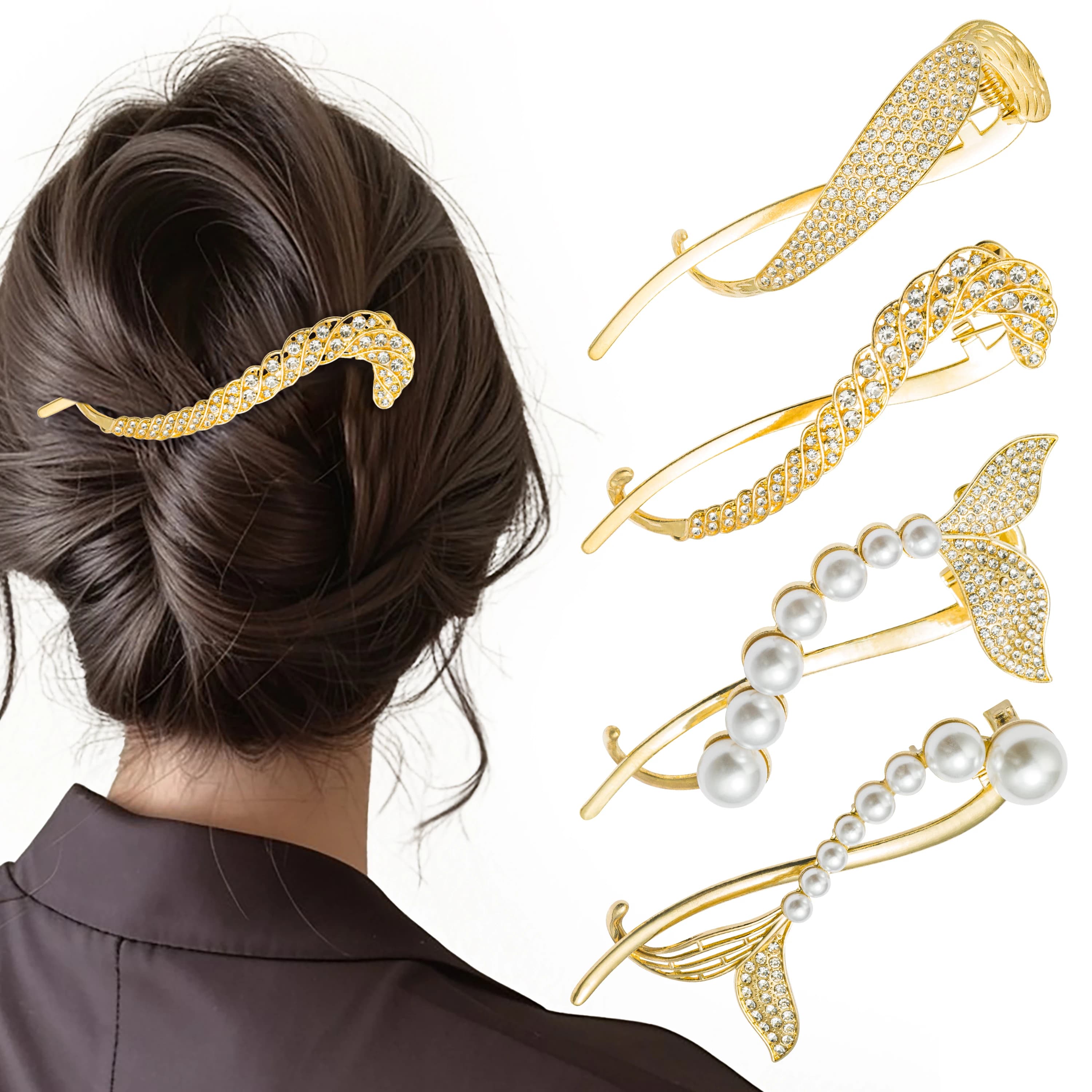 4 fermagli per capelli a forma di artiglio con perle, fermaglio a banana con perle antiscivolo per la scuola, per ragazze e donne.