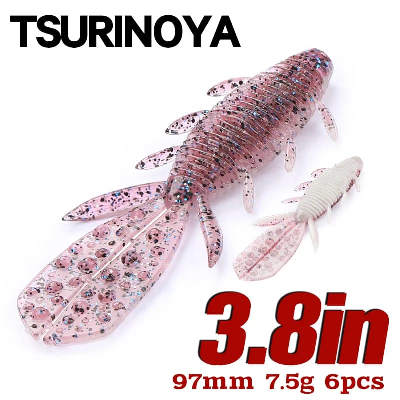 TSURINOYA NEBULA 3.8in 6pcs Gamberetti Richiamo Morbido Bass Gioco Soffietto Richiamo di Pesca Silicone Artificiale Aggiungere Sale Verme Esche Luccio