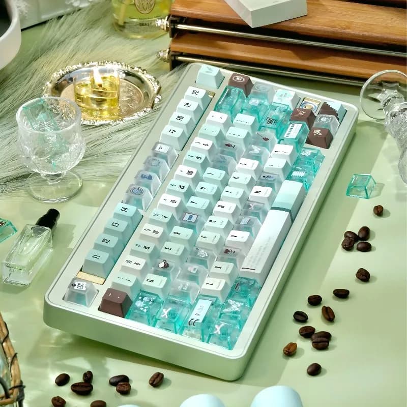 Set di copritasti a tema Mint Manbo, 147 tasti, personalizzati, sublimazione PBT, profilo in ciliegio, per accessori per tastiera meccanica