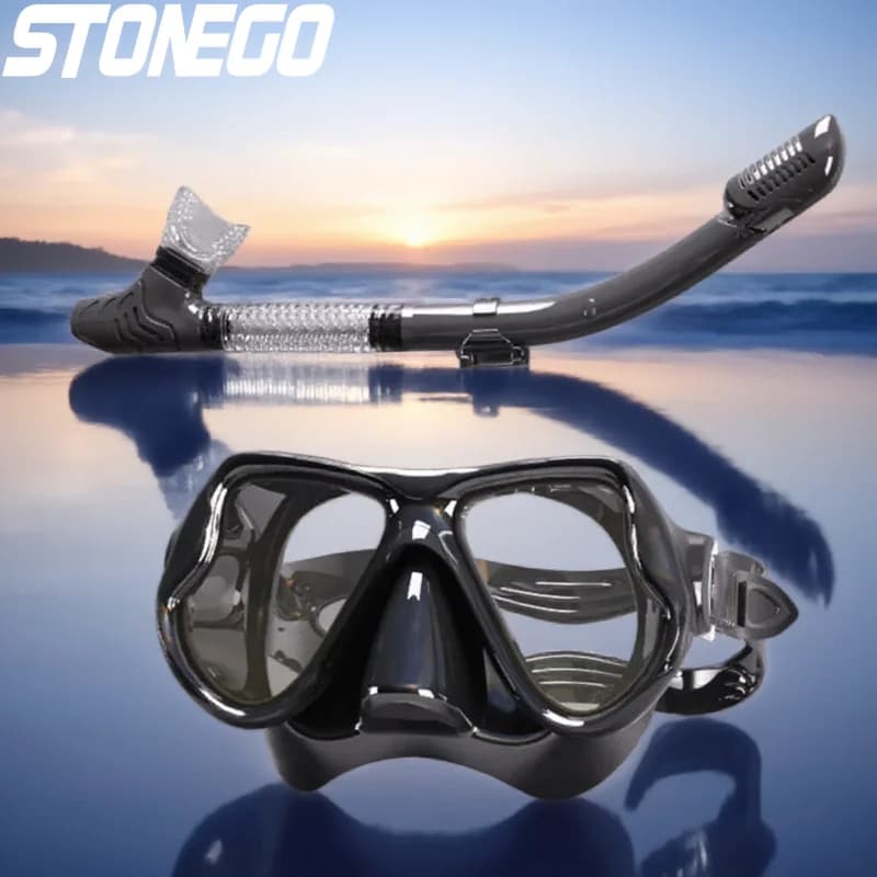Set Underwater Mask with Breathing Tube, Soft Silicone Swimming Occhialini, Diving Mask with Large Frame for Adults, Men and Women