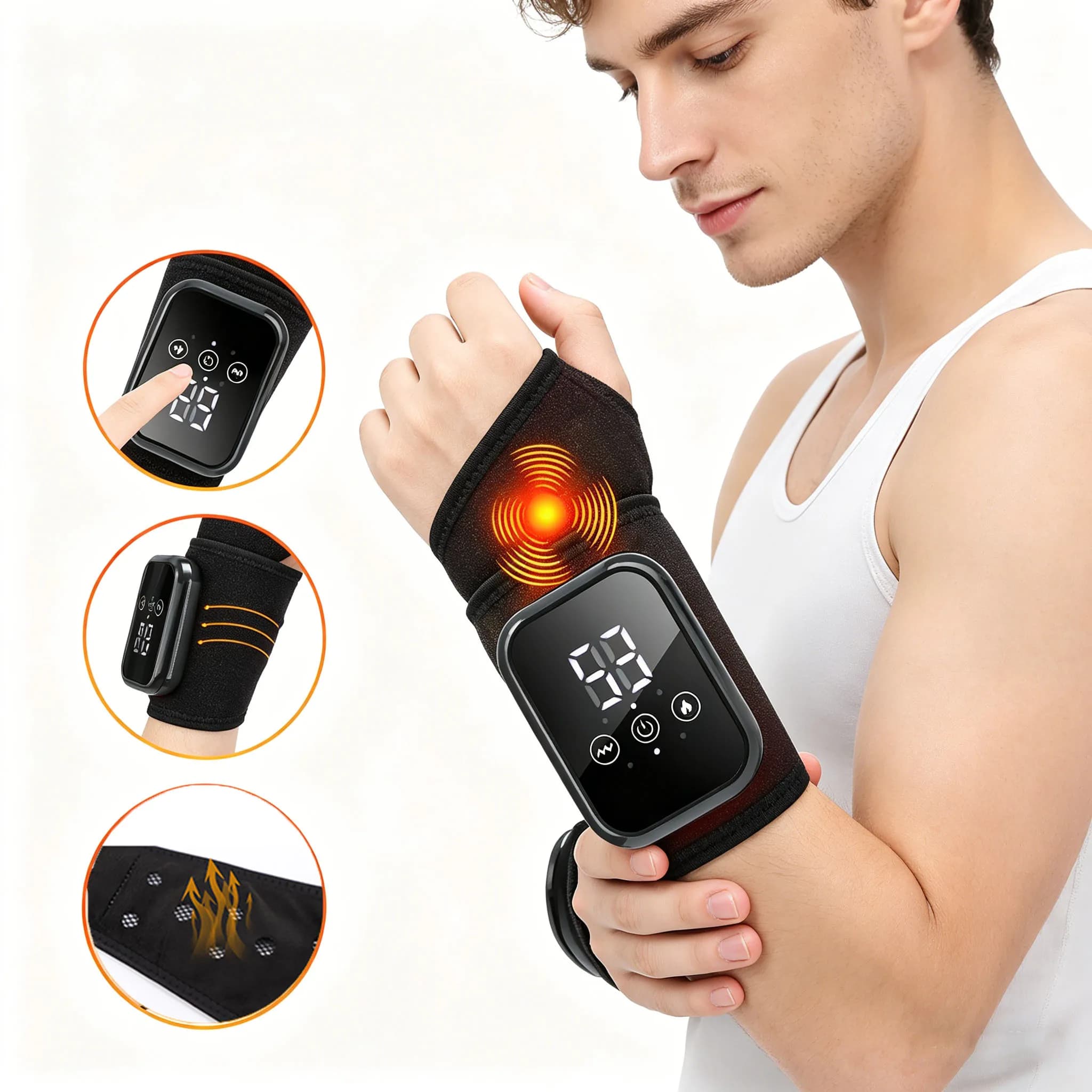 Electric Massage Heater for Hands and wrists, Wireless Thermal Protection for Dust with 3 Hot tablets and 3 Vibrations, Muscular Relaxation Band